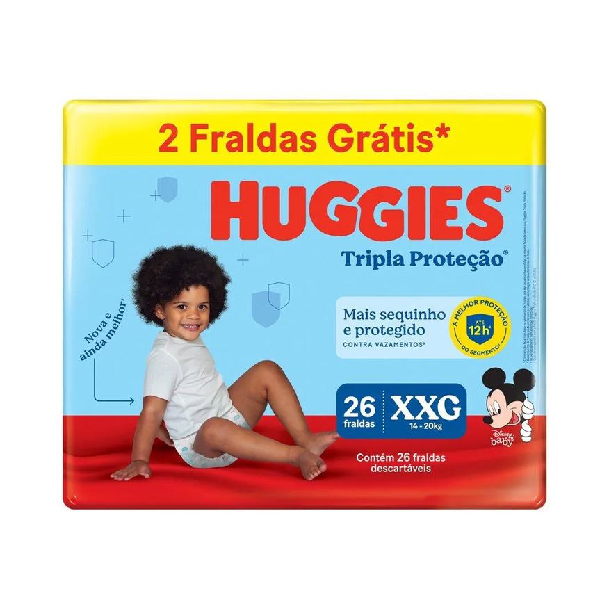 Huggies Fralda Descartável Tripla Proteção Mega Tamanho Xxg - 6 Pacotes com 26 Fraldas - Total 156 Tiras - Leve 2 Tiras