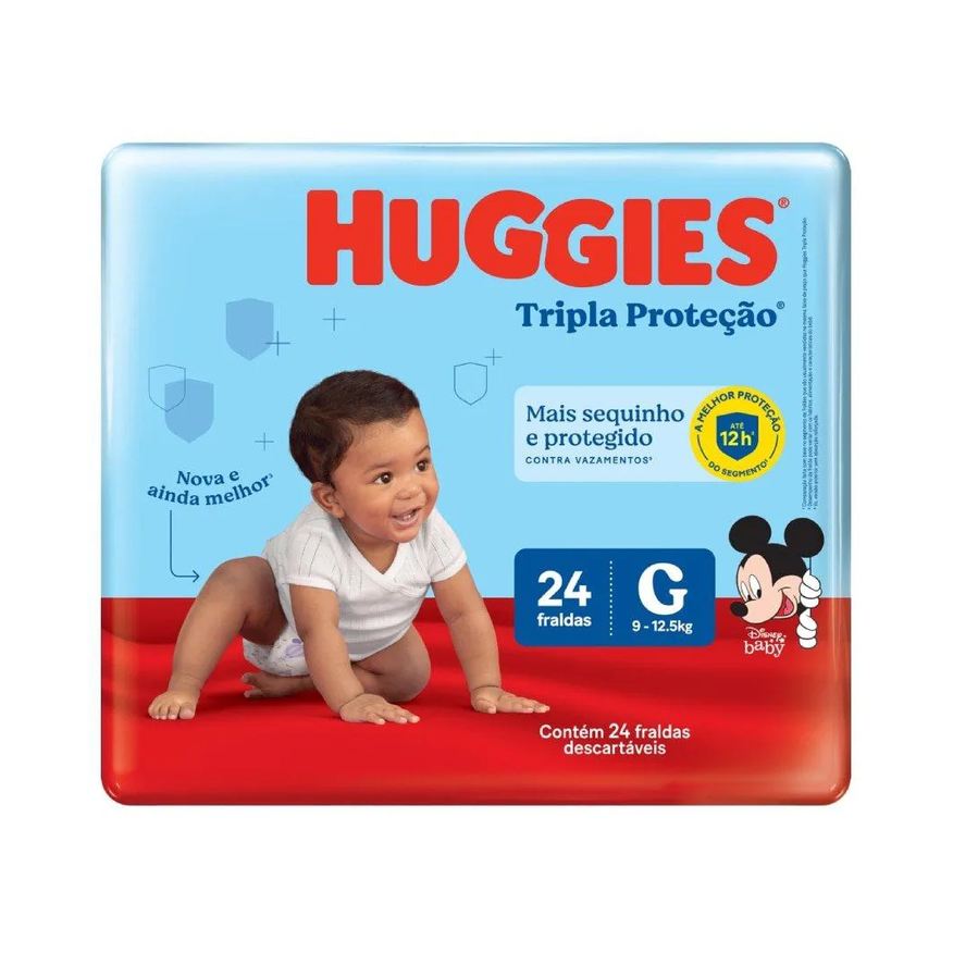 Huggies Fralda Descartável Tripla Proteção Jumbo Tamanho G - 9 Pacotes com 24 Fraldas - Total 216 Tiras