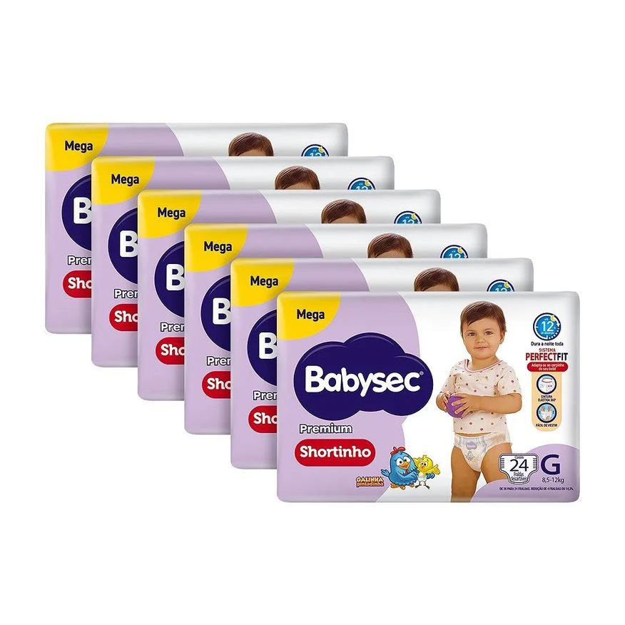 Babysec Fralda Descartável Shortinho Galinha Pintadinha Mega Tamanho G - 6 Pacotes com 24 Fraldas - Total 144 Tiras