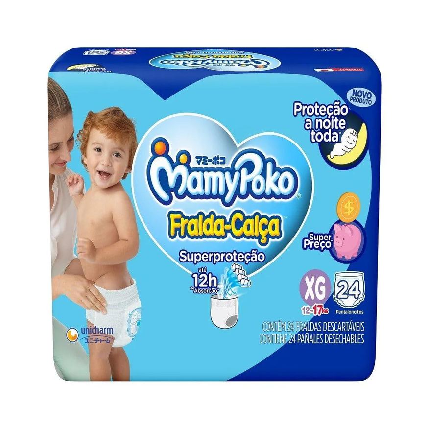 Mamypoko Fralda Descartável Calça Super Proteção Jumbo Tamanho Xg - 4 Pacotes com 24 Fraldas - Total 96 Tiras