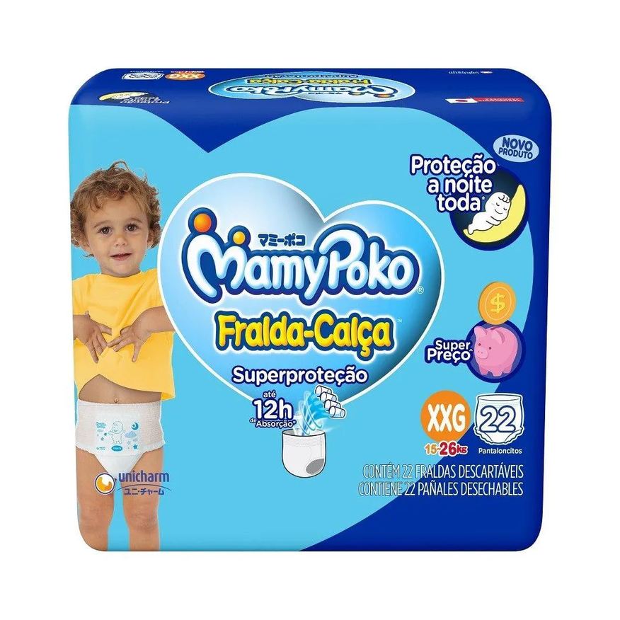 Mamypoko Fralda Descartável Calça Super Proteção Jumbo Tamanho Xxg - 4 Pacotes com 22 Fraldas - Total 88 Tiras