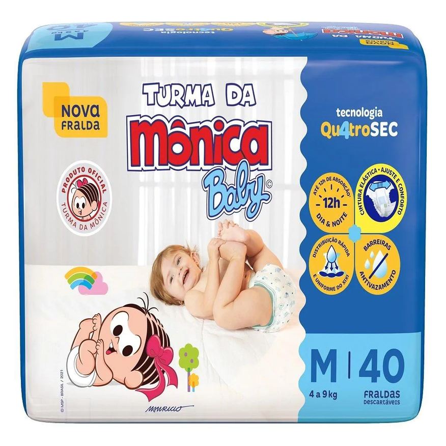 Turma da Mônica Fralda Descartável Econômica Média 6 Pacotes C/ 40 Fraldas