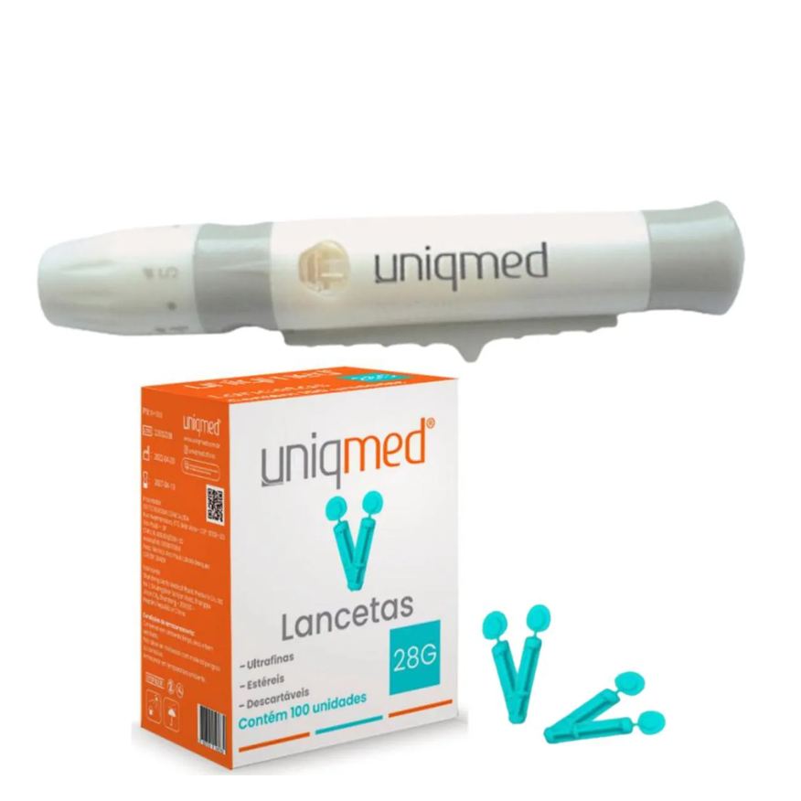 Uniqmed Kit Caneta Lancetadora + 100 Lancetas Indolor 28g