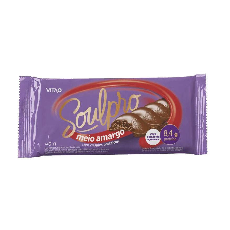 Vitao Chocolate Meio Amargo Proteico Soulpro Zero Açúcar 40g