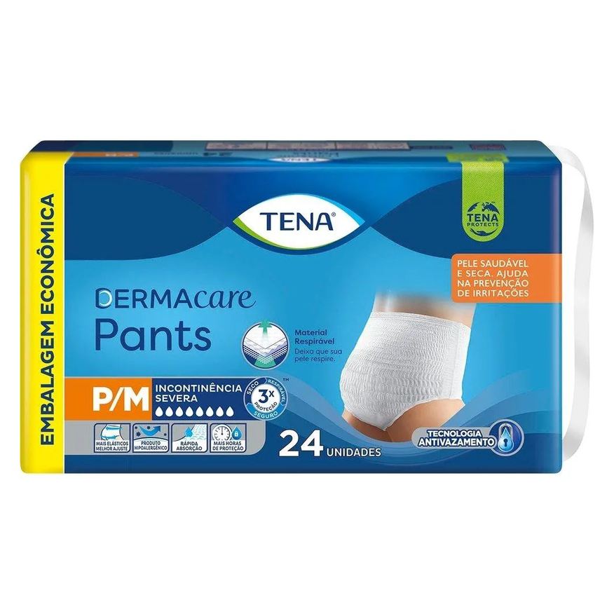 Tena Fralda Descartável Adulto Pants Dermacare Mega P/m - 4 Pacotes com 24 Fraldas - Total 96 Tiras