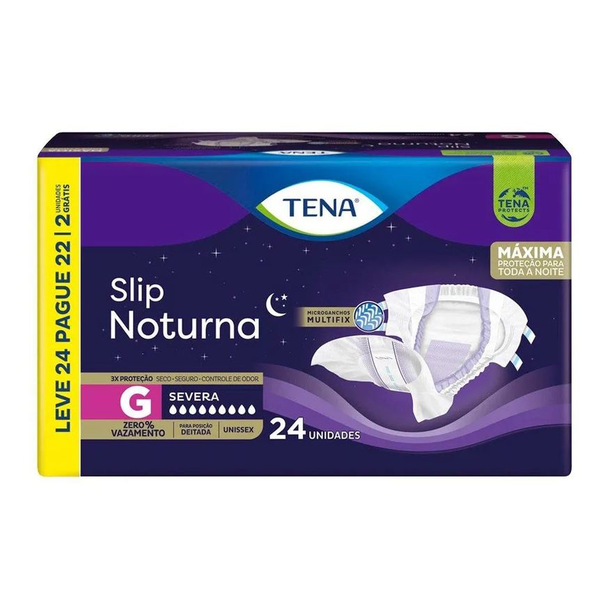 Tena Fralda Descartável Adulto - Noturno Slip Tamanho G - 3 Pacotes com 24 Tiras