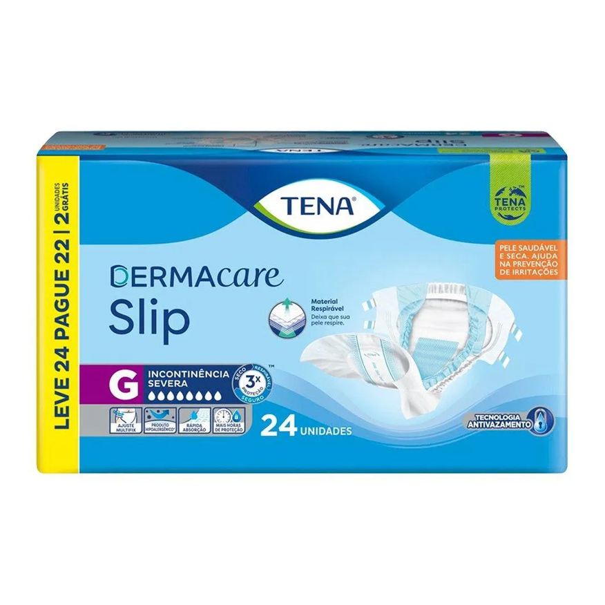Tena Fralda Descartável Adulto - Slip Dermacare Tamanho G - 3 Pacotes com 24 Tiras