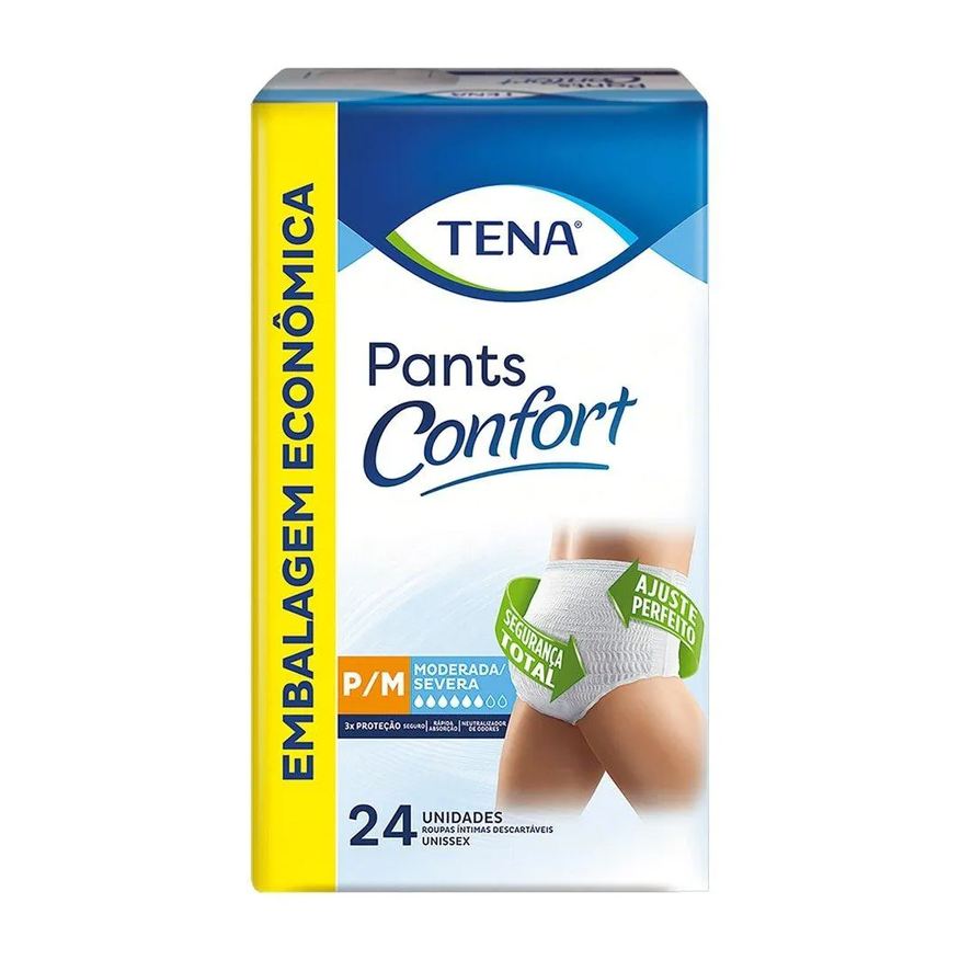 Tena Fralda Descartável Adulto Confort Pants Tamanho P/m - 4 Pacotes com 24 Fraldas - Total 96 Tiras