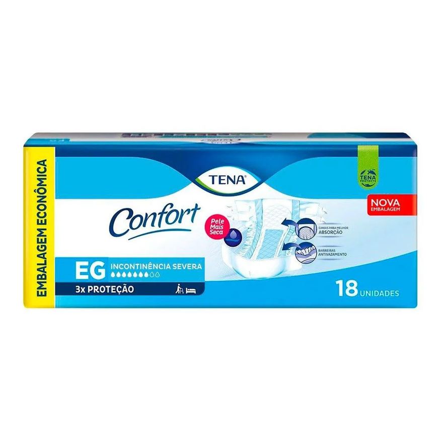 Tena Fralda Geriátrica Confort Tamanho Eg - 3 Pacotes com 18 Fraldas - Total 54 Tiras Xg