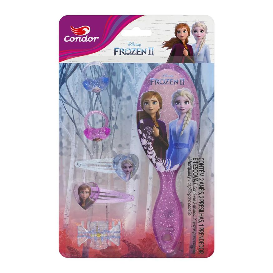 Condor Kit Escova + Prendedor + 2 Presilhas + 2 Anéis Frozen Ii