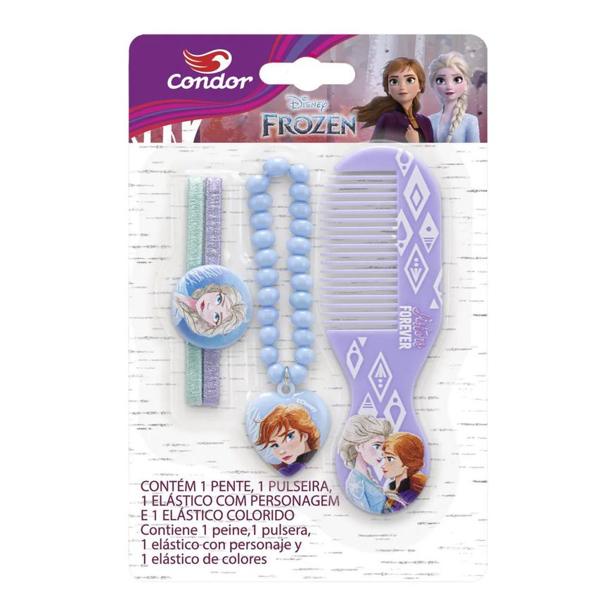 CONDOR KIT PENTE + ELáSTICO COM PERSONAGEM + ELáSTICO COLORIDO + PULSEIRA FROZEN