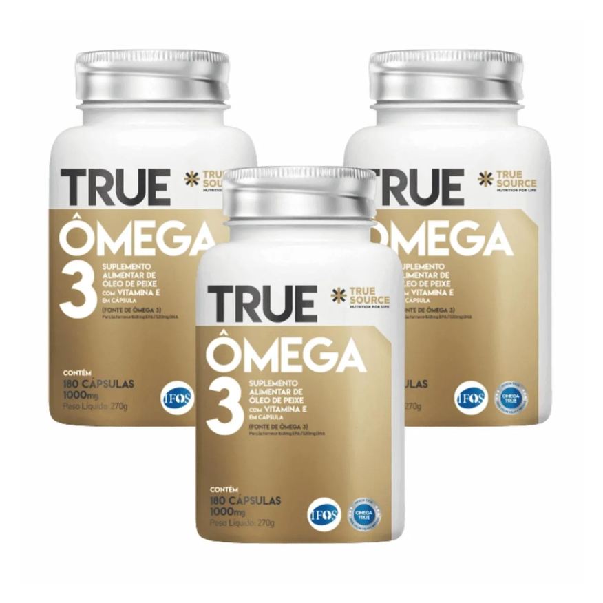 True Kit 3 Ômega 3 Truesource Vitamina e Certificado Ifos Concentrado 180 cápsulas sem sabor