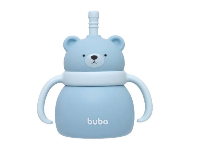 BUBA COPO INFANTIL EM SILICONE COM CANUDO 200ml URSINHO - Azul