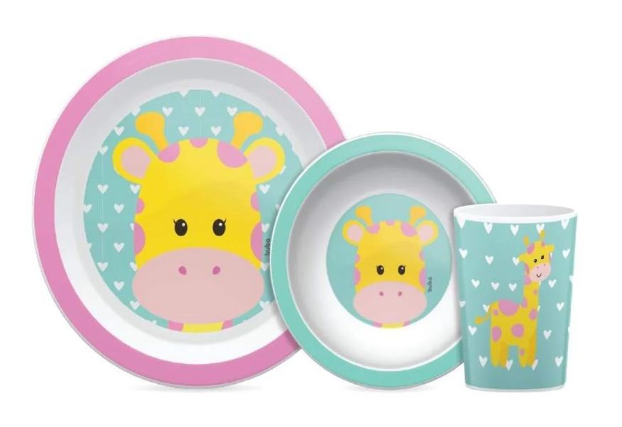 BUBA KIT REFEIçãO INFANTIL ANIMAL FUN GIRAFA 3 PEçAS