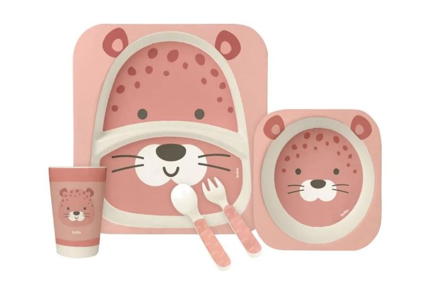 Buba Kit Refeição Infantil em Fibra de Bambu Ecológico 5 Peças Oncinha
