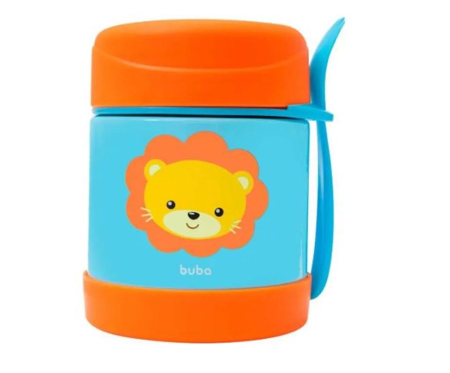 BUBA POTE TéRMICO INFANTIL 320ml COM TALHER ANIMAL FUN LEãO