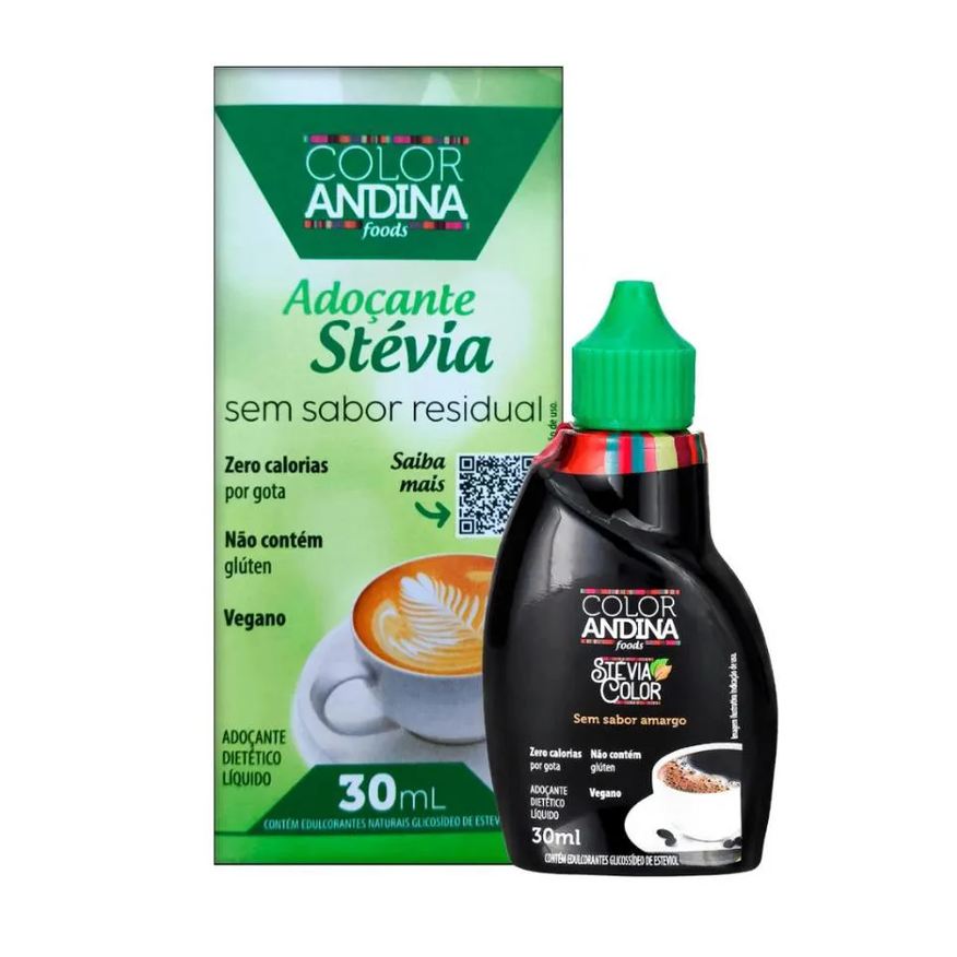 Color Andina Adoçante Líquido Stévia 30ml - sem Sabor Amargo | sem Glúten - 100% Natural