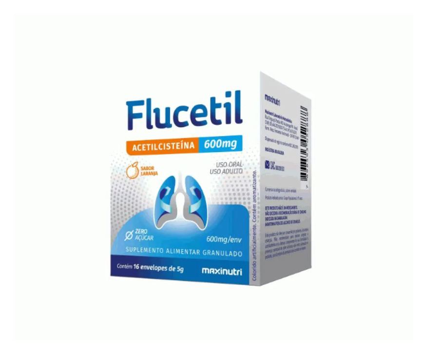 Maxinutri Flucetil Plus - Acetilcisteina + Vit. C - 500mg - 165XG - (Caixa 12 unidades) - Laranja