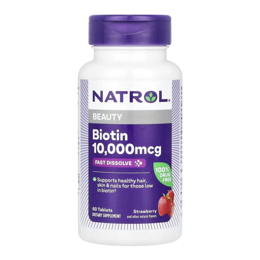 Natrol Biotina 10.000mcg 60 Tabletes Sabor Morango