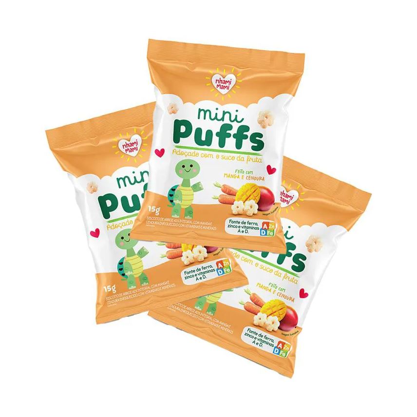 Nhami Mami Kit 3x: Snack Infantil Mini Puffs Manga e Cenoura 15g