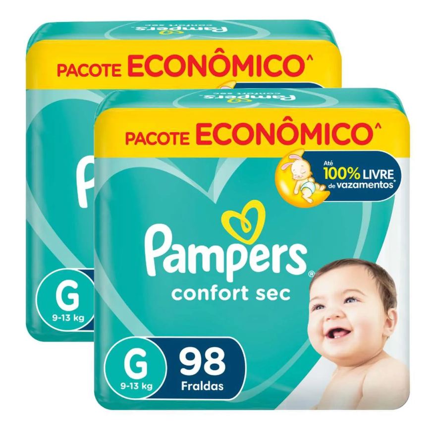 Pampers Kit 2 Fraldas Confort Sec G 98 unidades cada