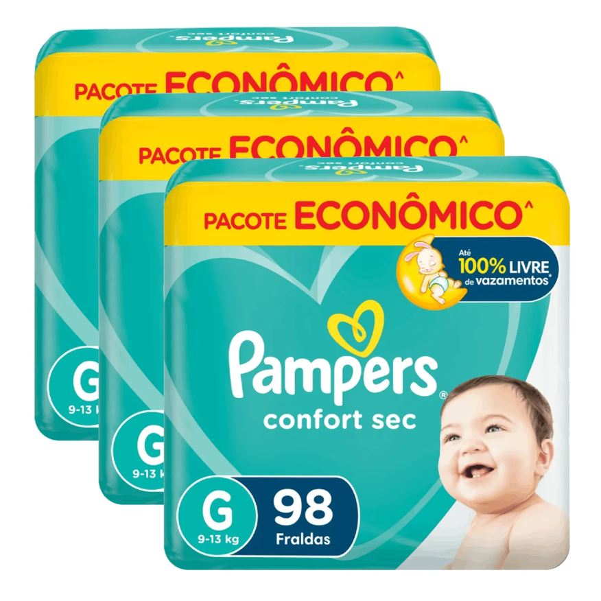 Pampers Kit 3 Fraldas Confort Sec G 98 unidades cada