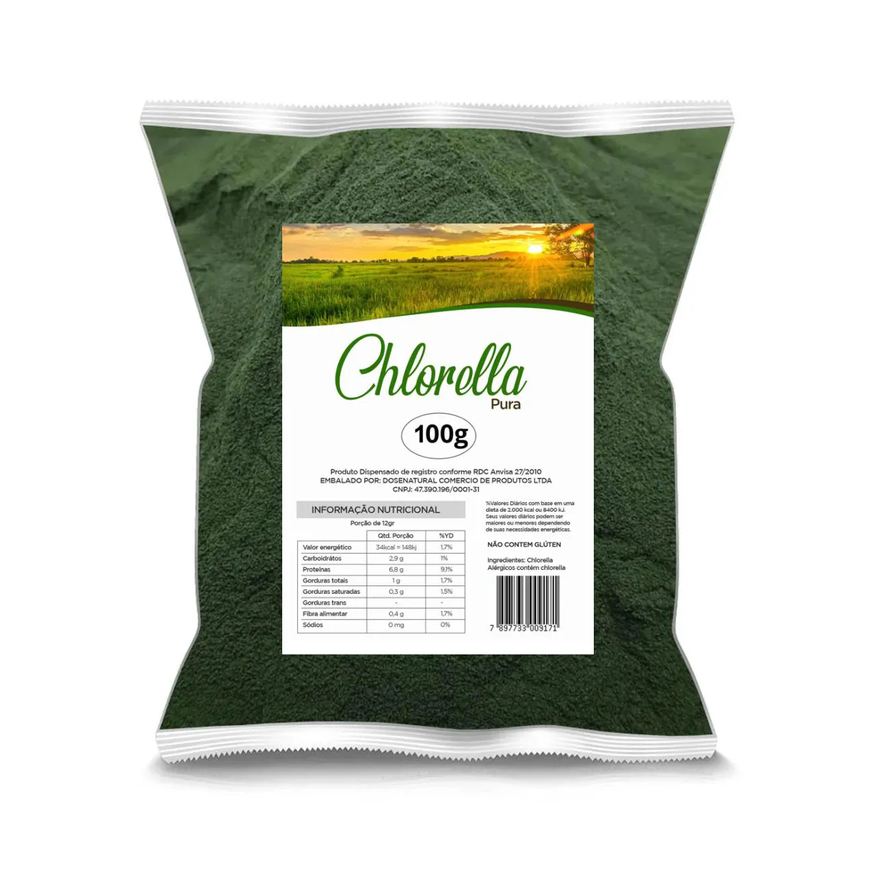 DoseNatural Chlorella Pura 100g Premium Vegano em Pó Imunidade Clorela