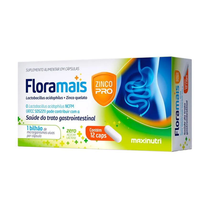 Maxinutri Floramais + Zinco Probiotico Lactobacillus 12 Cápsulas