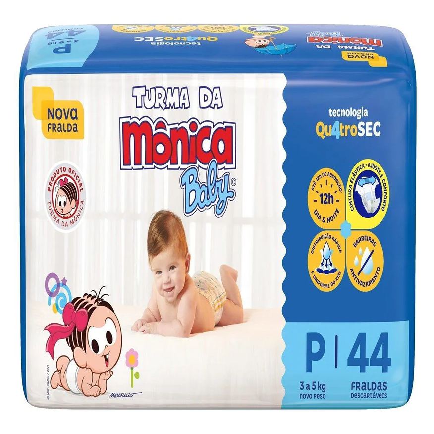 Turma da Mônica Fralda Descartável Econômica Pequena 6 Pacotes C/ 44 Fraldas