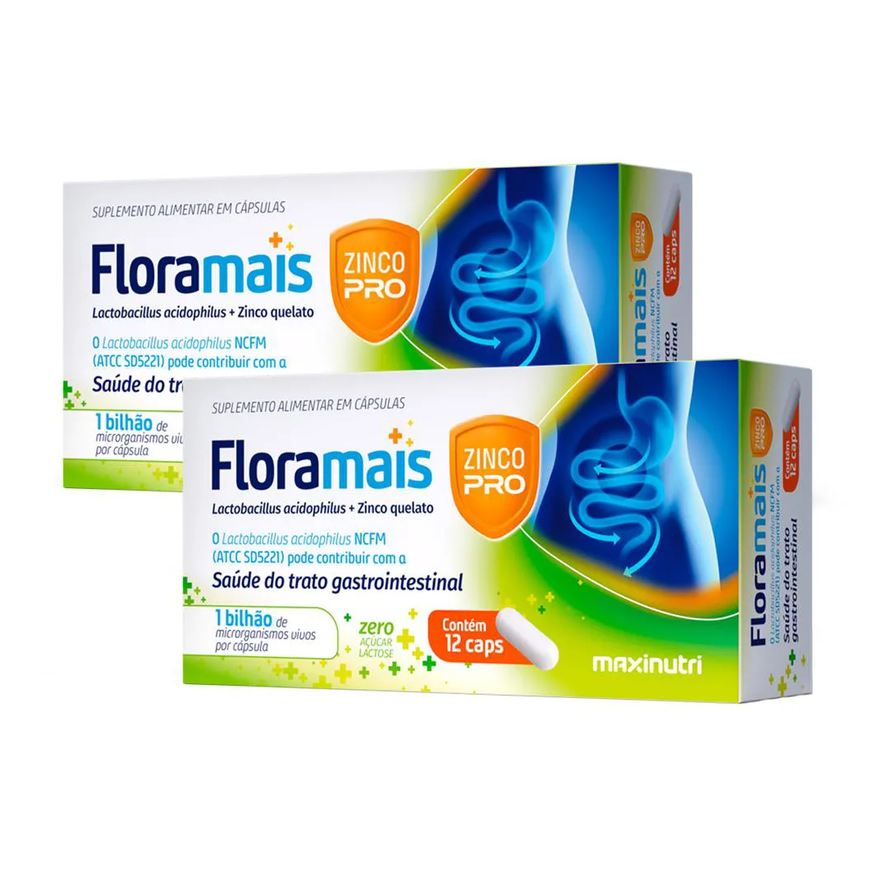 Maxinutri Kit 2 Floramais + Zinco Lactobacillus 12 Cápsulas