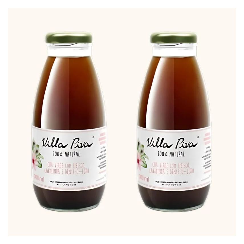 Villa Piva Kit 2x: Chá Verde com Dente de Leão, Cavalinha e Hibisco Sem Açúcar 300ml