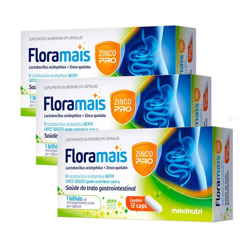 Maxinutri Kit 3 Floramais + Zinco Lactobacillus 12 Cápsulas