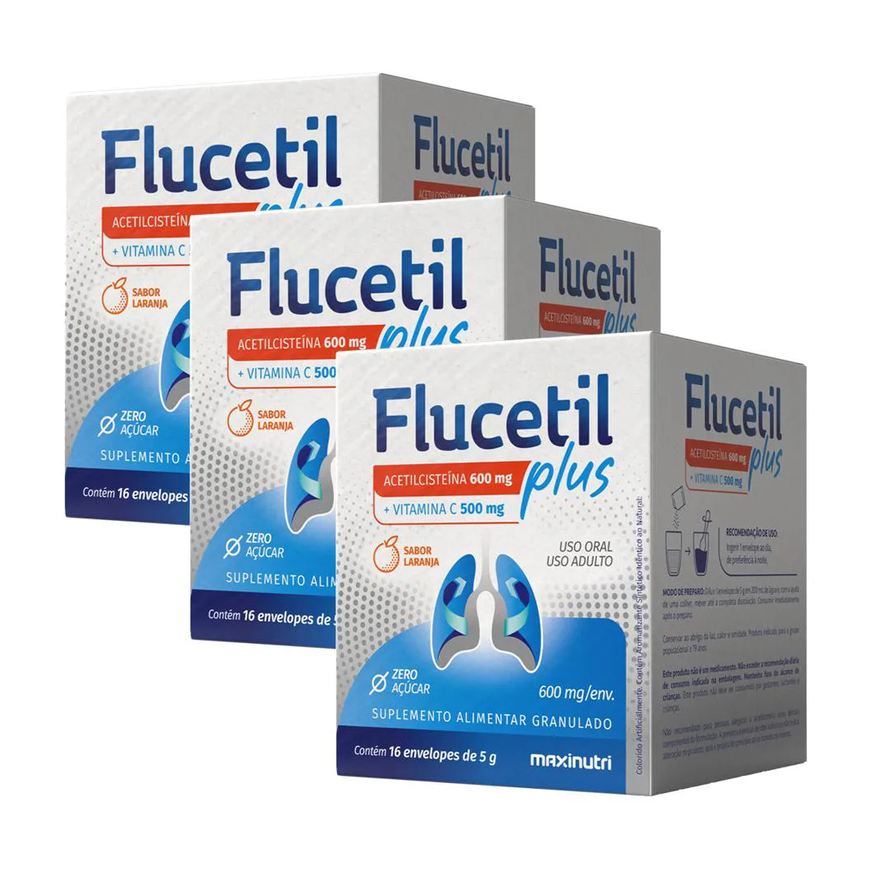 Maxinutri Kit 3 Flucetil Plus + Vit C 500mg Sachê Granulado 16x5g
