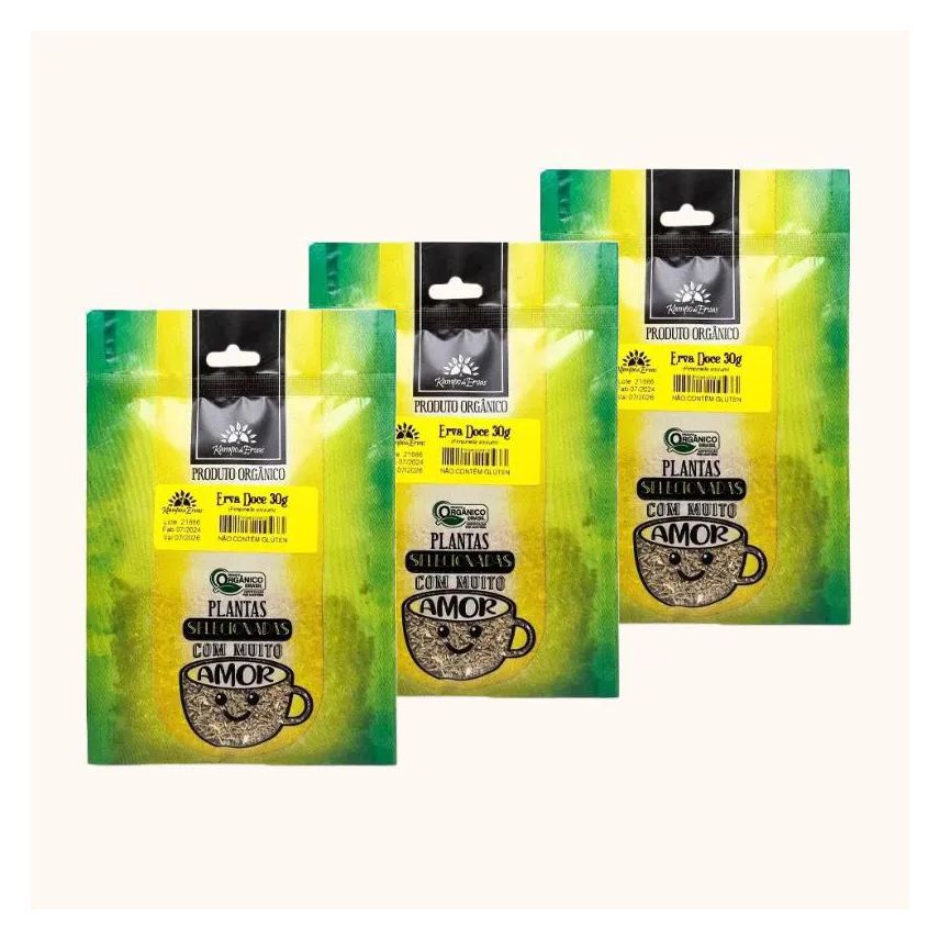 KAMPO DE ERVAS KIT 3X: CHá DE ERVA DOCE ORGâNICA 30g