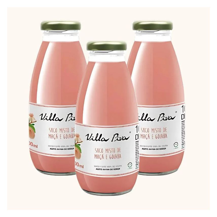 Villa Piva Kit 3x: Suco de Goiaba e Maçã Integral Sem Açúcar 300ml
