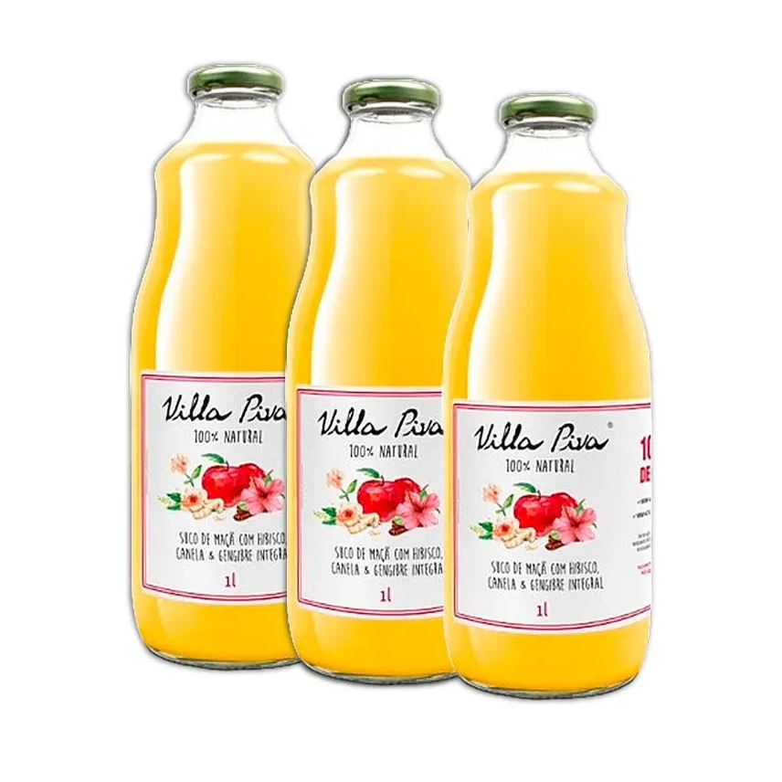 Villa Piva Kit 3x: Suco de Maçã com Hibisco, Canela e Gengibre Sem Açúcar 1l