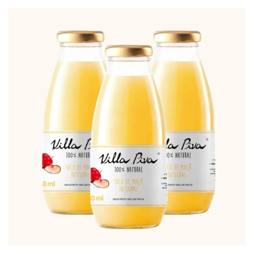 Villa Piva Kit 3x: Suco de Maçã Integral Sem Açúcar 300ml