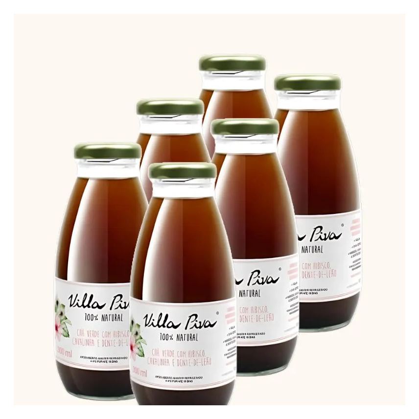 VILLA PIVA KIT 6X: CHá VERDE COM DENTE DE LEãO, CAVALINHA E HIBISCO SEM AçúCAR 300ml
