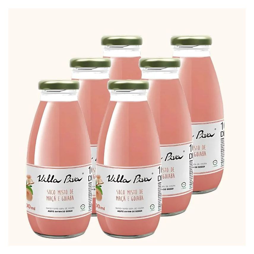 Villa Piva Kit 6x: Suco de Goiaba e Maçã Integral Sem Açúcar 300ml