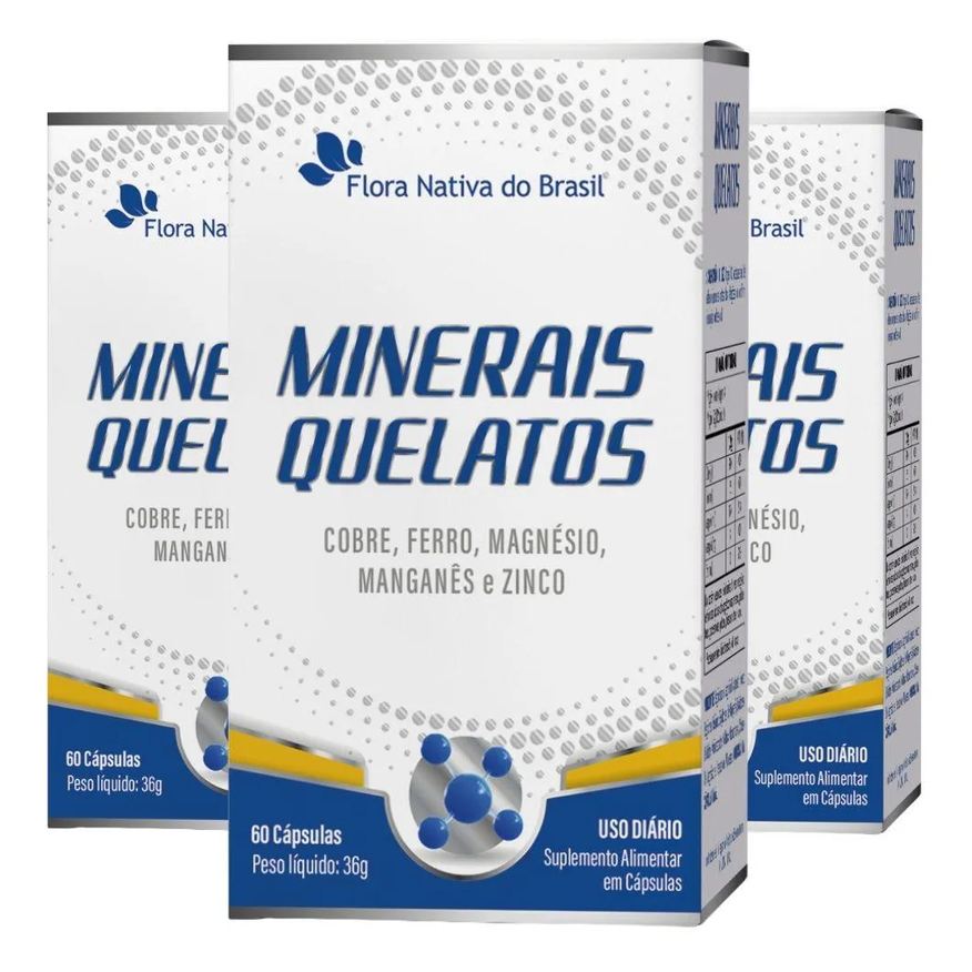 Flora Nativa Do Brasil Kit 3x Minerais Quelatos 60 cápsulas - Flora Nativa