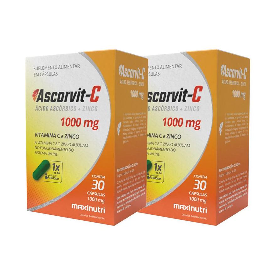 Maxinutri Kit 2 Ascorvit C 1000mg Vitamina C E Zinco 30 Cápsulas