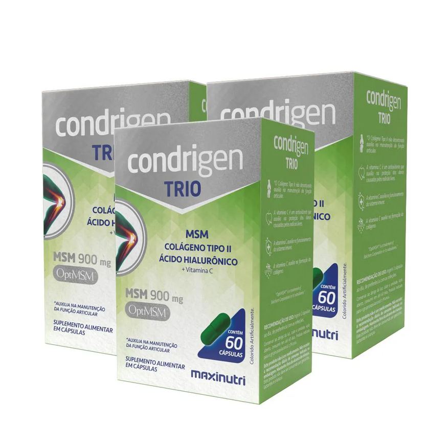 MAXINUTRI KIT 3 CONDRIGEN TRIO MSM COLáGENO TIPO 2 + ÁCIDO HIALURôNICO 60 Cápsulas