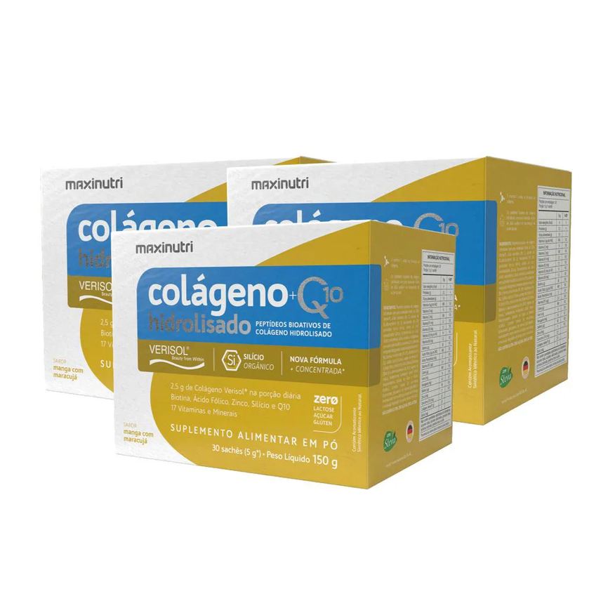 Maxinutri Kit 3 Colágeno Verisol Sachês Manga/maracujá + Q10