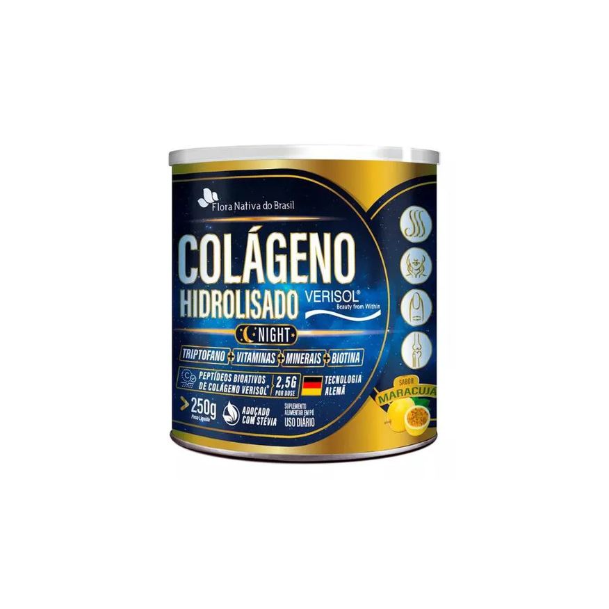 Flora Nativa Do Brasil Colágeno Verisol Night com Triptofano 250g Sabor Maracujá Flora Nativa