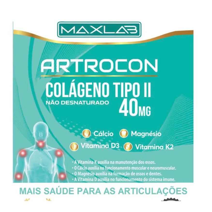 Maxlab Kit C / 2 unidades Artrocon 500mg C / 60 cápsulas( Colágeno Tipo 2 + Cálcio + Magnésio + Vitamina D3 + Vitamina K2)