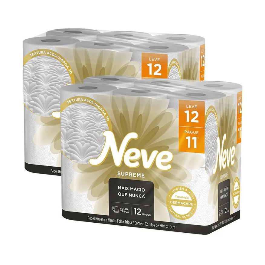 Kit 2 Papel Higiênico Neve Supreme Folha Tripla Leve 12un Cada