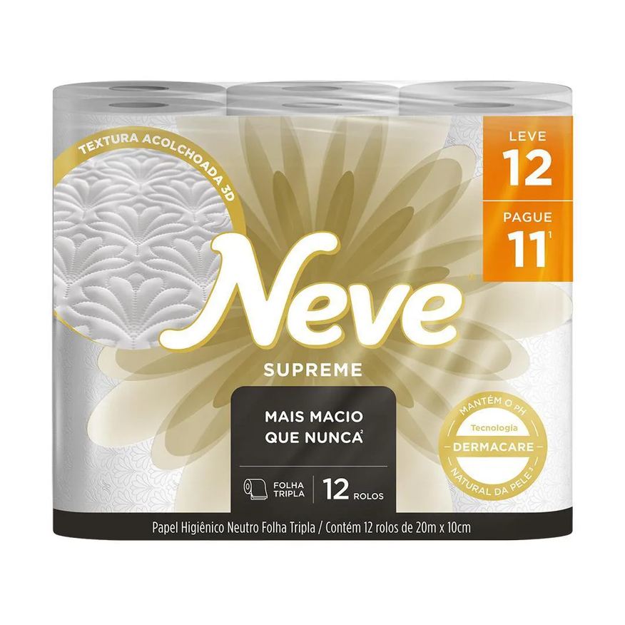 Kit 2 Papel Higiênico Neve Supreme Folha Tripla Leve 12un Cada