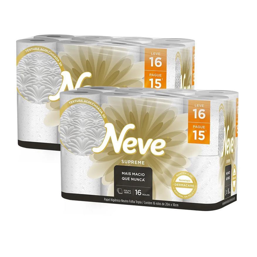 Kit 2 Papel Higiênico Neve Supreme Folha Tripla Leve 16un Cada