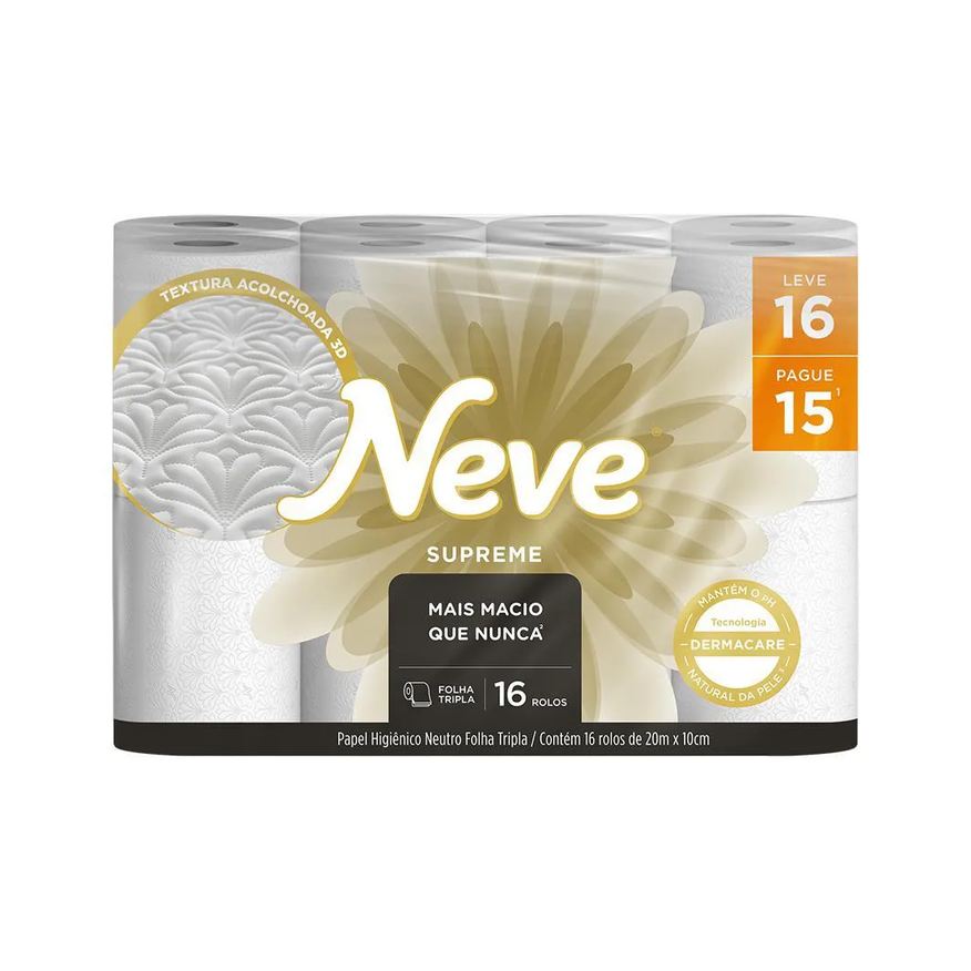 Kit 2 Papel Higiênico Neve Supreme Folha Tripla Leve 16un Cada