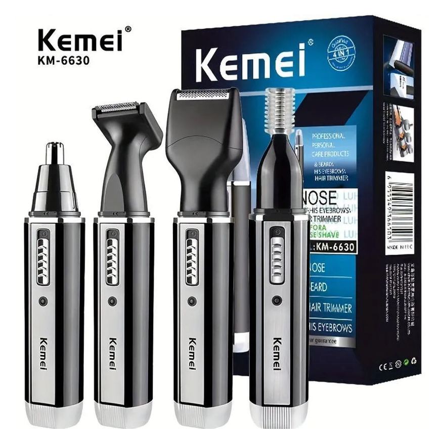 Kemei Aparador Recarregável 4 em 1 Km6630 Nariz Barba e Ouvido Preto